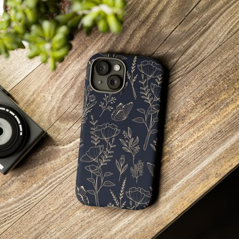 Dark Blue and Yellow Floral Phone Case - Phone cases for iPhone, Samsung Galaxy, or Google Pixel. Check out all of our phone cases here:  https://www.etsy.com/shop/ShopElleByers?ref=dashboard-header&section_id=46915340 TOUGH CASE - Every case has double layers for extra durability and protection. The outer polycarbonate shell will resist daily impacts. PROCESSING TIME - Your order will be ready in 3-7 business days. SHIPPING - USPS First Class, 2-5 business days once the order is shipped. Please contact me if you have any questions. :) I Phone Cases Aesthetic, Phone Cases Amazon, Iphone 15 Case, Iphone Phone Cases Aesthetic, Aesthetic Phone Cases, Dashboard Header, Iphone Obsession, Pretty Iphone Cases, Pretty Phone Cases