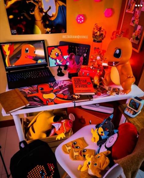 Pokemon Apartment, Pokemon Desk Setup, Pokemon Setup, Pokemon Room Decor, Game Corner, Diy Pc Case, Video Game Room Decor, Pokemon Room, Diy Pc