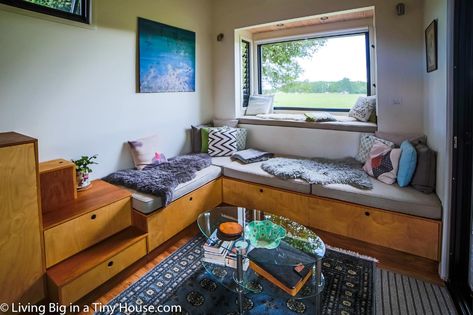 Spectacular Zen Inspired Dream Tiny House | Living Big In A Tiny House Tiny House Couch, Tiny House Nation, Tiny House Inspiration, Cosy Spaces, Sleeping Loft, Garden Types, Modern Tiny House, Cabinetry Design, Tiny House Movement