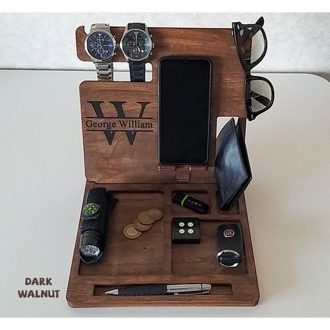 Mens Valet Stand, Wooden Docking Station, Nightstand Organization, Apple Watch Stand, 50th Anniversary Gifts, Graduation Gifts For Him, Office Birthday, 3rd Anniversary Gifts, Custom Wallet