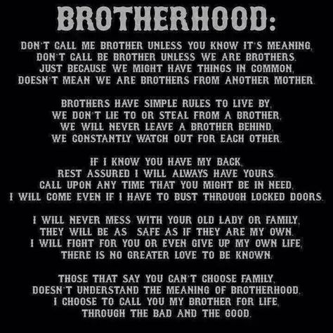 The real truth about brotherhood in the MC world Brotherhood Quotes, Bikers Prayer, Mafia Romance, Family Ring, Close Family, Biker Quotes, Biker Gang, Brother Quotes, Motor Cycle