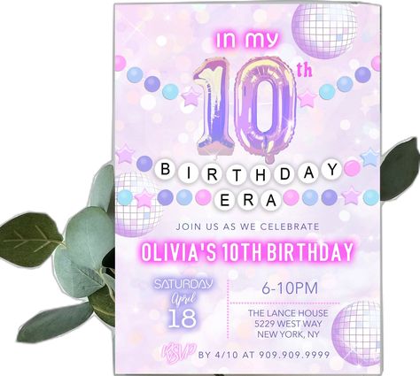 In My Birthday Era Invite: "DISCO BALL INVITATION" eras birthday invitation, tween girl birthday, teen girl, iridescent, party supplies Double Digit Birthday Ideas, Disco Ball Invitation, Ball Invitation, Birthday Teen, Iridescent Party, Disco Birthday, Ball Birthday Parties, Ball Birthday, 10th Birthday Parties