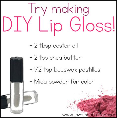 Make your own DIY shea butter lip gloss at home! You need mica powder for a beautiful natural color Lip Gloss At Home, Lip Gloss Diy Recipes, Diy Shea Butter, Butter Lip Gloss, Lip Gloss Recipe, Business Makeup, Gloss Diy, Diy Lip Balm Recipes, Lip Gloss Homemade