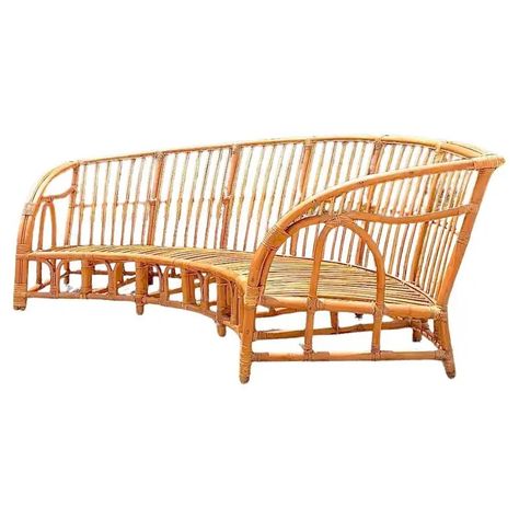 Vintage Coastal Bent Rattan Curved Sofa Rattan Couch, Beach Sofa, Vintage Coastal, Coastal Elegance, Rattan Sofa, Curved Sofa, Classic American, Coastal Living, Jewelry Vintage