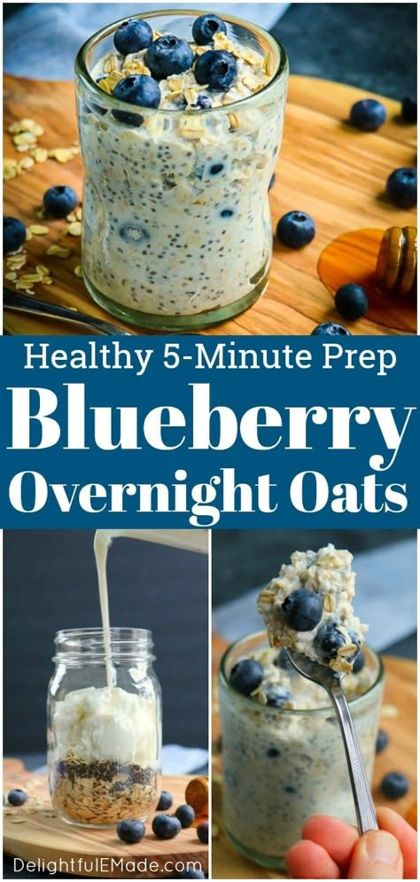 Blueberry Overnight Oats | Delightful E Made Healthy Breakfast With Protein, Overnight Oats With Blueberries, Breakfast With Protein, Overnight Oats Recipe Easy, Oats Milk, Fonts Ideas, Best Overnight Oats Recipe, Blueberry Overnight Oats, Chia Overnight Oats