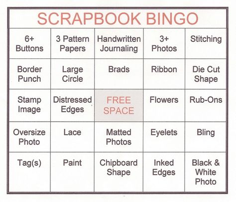 Bingo Game Ideas, Creative Challenge Projects, Scrapbook Prompts, Scrapbooking Crop, Scrapbook Retreat, Christmas Game Ideas, Bingo Challenge, Crop Ideas, Retreat Themes