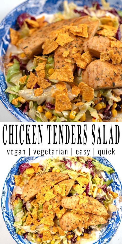 Best Chicken Tenders Salad Recipe Crispy Chicken Salad, Chicken Tender Salad, Easy Chicken Tenders, Best Chicken Tenders, Crispy Chicken Salads, Chicken Tenderloin Recipes, Ways To Cook Chicken, Baked Chicken Tenders, Vegan Party