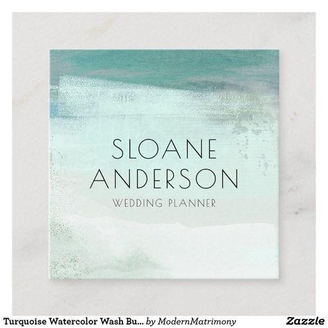 Turquoise Watercolor Wash Business Card Turquoise Business Cards, Wedding Planner Business Card, Watercolor Business, Wedding Planner Business, Turquoise Watercolor, Watercolor Business Cards, Square Business Cards, Baby Swag, Card Watercolor