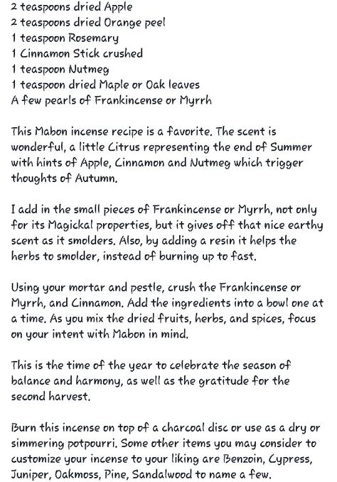 Mabon Incense Recipe Mabon Incense Blend, Mabon Incense Recipe, Mabon Incense, Mabon Recipes, Healthy Words, Folk Magic, Pagan Crafts, Hedge Witch, Witchcraft For Beginners