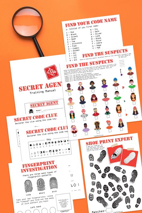 Free Detective Printables, Spy Themed Activities For Kids, Kids Mystery Activities, Spy Escape Room, Free Printable Mystery Game, Detective Games For Kids Free Printable, Secret Mission Ideas, Secret Agent Activities For Kids, Secret Agent Games