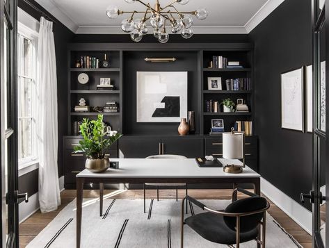 Of Origin Design Studios-Nashville Interior Design Firm Moody Office, Transitional Home Office, Modern Pool House, Black Home Office, Modern Home Offices, Contemporary Home Office, Transitional House, Modern Home Office, Office Inspiration