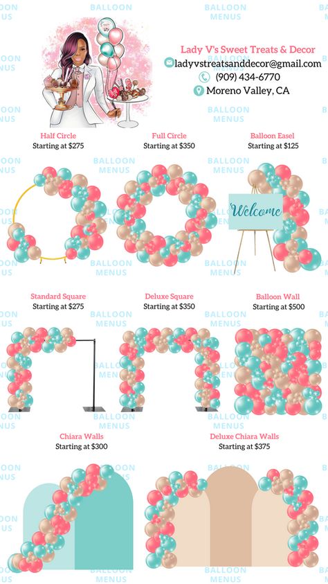 Balloon Menus Made For Clients – Page 4 Balloon Buisness Name, Balloon Garland Size Chart, Balloon Arch Pricing Guide, Professional Balloon Garland, Balloon Price List, How Many Balloons For An Arch, How To Balloon Garland, Balloon Set Up, Balloon Arch Business