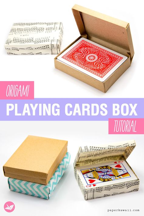 Playing Card Box Diy, Diy Box For Cards, Paper Crafts Boxes How To Make, Paperbox Origami, Playing Card Box Design, Small Box Crafts, Paper Box Origami, Diy Craft Organization, Card Box Diy