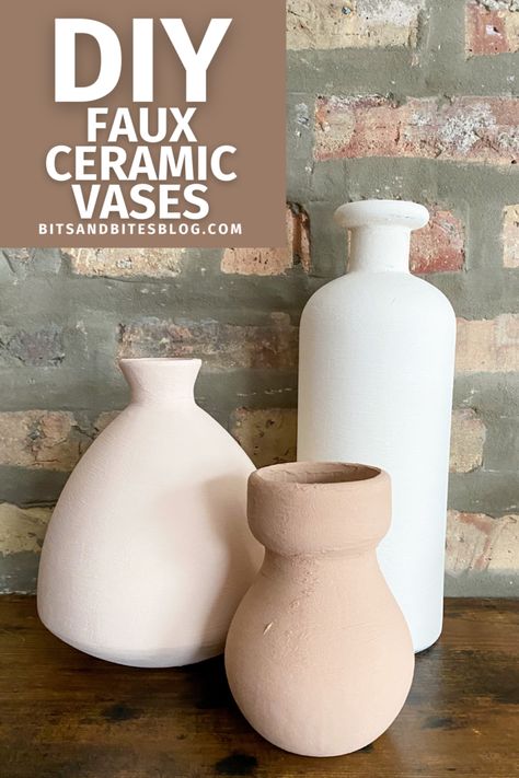 FAUX CERAMIC VASES DIY - bits and bites Painting Vases Diy Ideas, Painting Glass Vases, Ceramic Vases Diy, Diy Crafts Vases, Bits And Bites, Diy Painted Vases, Faux Ceramic, Vases Diy, Hanging Craft Ideas