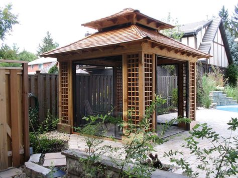 Japanese Gazebo, Meditation House, Japanese Meditation, Garden Follies, Tea Houses, Gazebo Ideas, Japanese Tea House, Japanese Pagoda, Concrete Patios