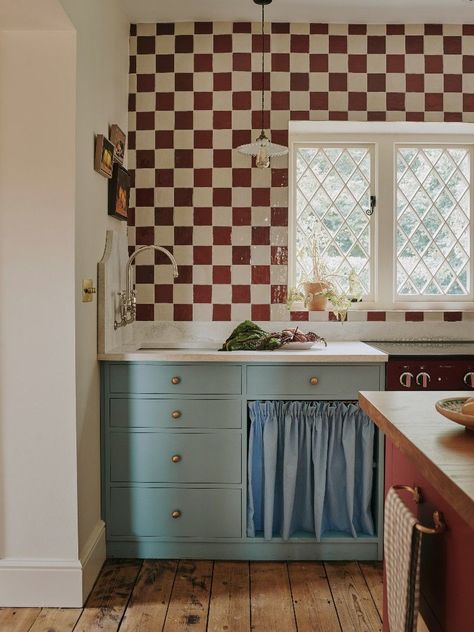 Décor Inspiration | Charlotte’s Folly: A Fairytale Cottage in Shropshire Decorated by Emma Ainscough Maximalist Kitchen, Sink Skirt, Bed Nook, Tongue And Groove Panelling, Cle Tile, Classic Tile, Fairytale Cottage, The Tile Shop, White Subway Tile