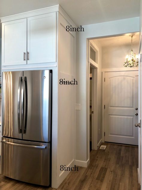 A weekend kitchen project...framing out my refrigerator ~ LeCultivateur Fridge Housing Ideas, Refrigerator On Small Wall, Fantasy Kitchen, Refrigerator Ideas, Refrigerator Panels, Refrigerator Cabinet, Kitchen Updates, Built In Cabinet, Kitchen Fridges