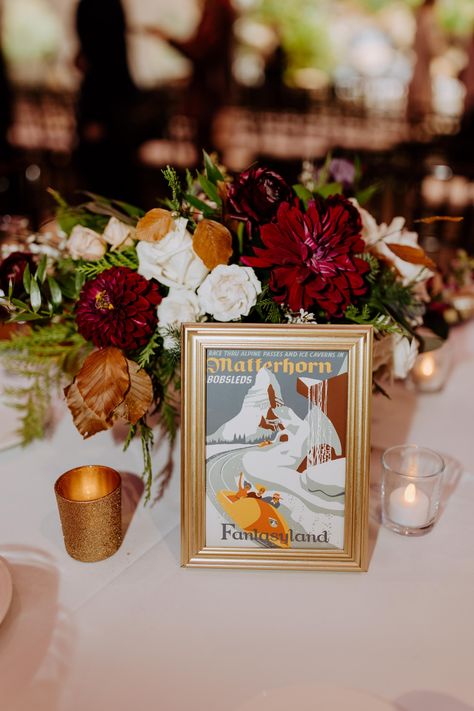 Disney Tablescape, Vintage Disney Wedding, Disney Wedding Tables, Disney Wedding Centerpieces Diy, Disneyland Centerpieces, Disney Table Centerpieces, Subtle Disney Wedding, Disney Themed Wedding, Disney Centerpieces