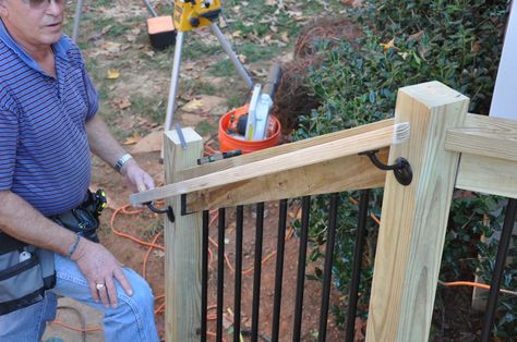 Step by step instructions for how to install deck stair railings.  Learn about the code requirements and construction tips with images.