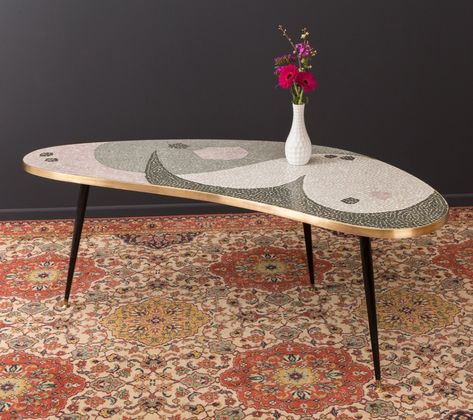 For sale: Kidney-shaped coffee table with mosaic, 1950s Kidney Table, Build A Coffee Table, Coffee Table Plans, Minimalist Coffee Table, Mid Century Bar, Mid Century Coffee Table, Table Styling, Coffee Table Styling, Walnut Coffee Table