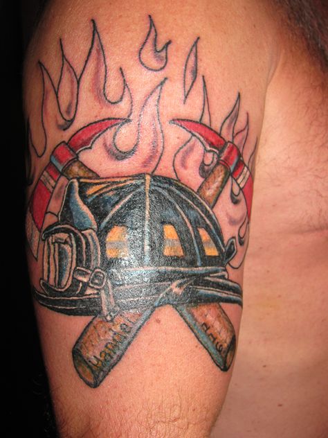 firemans helmet Fighter Tattoos, Fire Fighter Tattoos, Helmet Tattoo, Fire Helmet, Firefighter Love, Fire Fighter, Polynesian Tattoo, Firefighter, I Tattoo