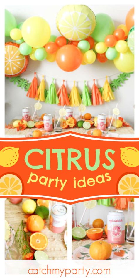 Lemon And Orange Birthday Theme, Summer Citrus Theme Party, Lime Party Theme, Lemon And Lime Party Decor, Mango Theme Party Decoration, Citrus Summer Party, Citrus Birthday Party Theme, Lime Birthday Party, Orange Theme Party