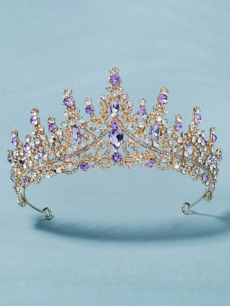 Gold  Collar  Zinc Alloy  Tiaras Embellished   Weddings & Events Purple Quince, Crystal Crown Tiaras, Quince Decorations, Pretty Quinceanera Dresses, Girls Crown, Bridal Headwear, Beautiful Tiaras, Princess Jewelry, Gold Tiara