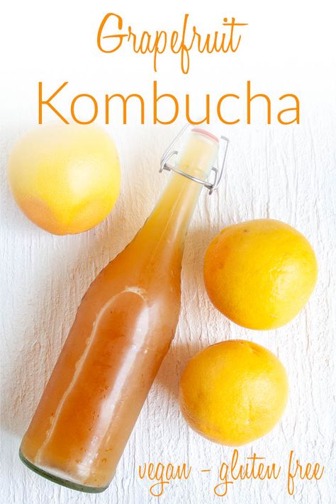 Made with grapefruit juice and maple syrup, this easy Grapefruit Kombucha is sweet and tart. It's a refreshing drink anytime of the day! Second Ferment Kombucha, Healthy Syrup, Kombucha Bottles, Kombucha Scoby, Kombucha Recipe, Homemade Kombucha, Vegan Lunch Recipes, Fermented Drink, Orange Creamsicle