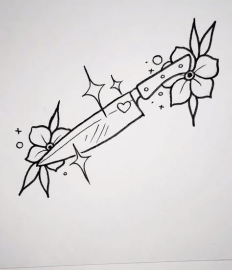 Knife Tattoo Aesthetic, Simple Knife Tattoo Outline, Cute Knife Tattoo Women, Spooky Knife Tattoos, Knife Tattoo Drawing, Beauty Is A Knife Tattoo, Kawaii Knife Drawing, Easy Knife Tattoo, Knife Tattoos Women