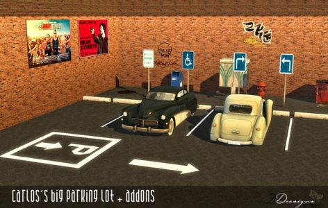 Sims 4 Designs: Carlos's Big Parking Lot • Sims 4 Downloads The Sims 4 Parking Lot Cc, Sims 4 Uhaul Truck, Cars Cc Sims 4, Functional Cars Sims 4, Sims 4 Cars Lorysims, Parking Lot Sign, Canary Island Date Palm, Farm Windmill, Indoor Outdoor Fireplaces