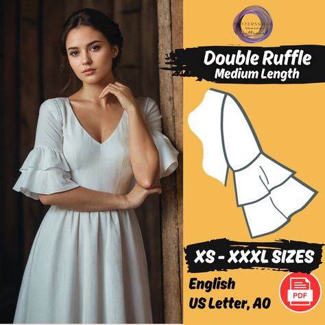 Double Ruffle Sleeve Sewing Pattern | Flare Sleeve Pattern | Flounce Sleeve XS - XXXL Sewing Instructions Pattern | Beginner Pattern What this sewing pattern includes: ❤️️Sewing pattern in US Letter (A4 Size with original size of US Letter Print) and A0 size ❤️️Sewing Instructions and detailed size chart for any level of sewist ❤️️Correct size measurement guide ❤️️PDF file type for all files You can choose only to print the size you need. Each size is subtracted on a separate file, for ease of u Learn Tailoring, Sleeve Sewing Pattern, Flare Sleeves Pattern, 50 Blouse Designs, Beginner Sewing Patterns, Dress Patterns Free, Sleeve Ideas, Sewing Instructions, Garment Pattern