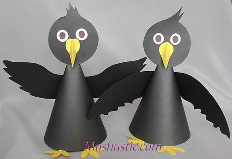 Paper crows for kids | Mashustic.com Bird Paper Craft, Paper Swan, Birds For Kids, Crafts For Kids Paper, Puppets For Kids, Circle Crafts, Paper Duck, Felt Crafts Patterns, Crow Art