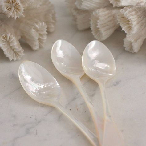 . Mother Of Pearl Spoon, Beautiful Objects, Precious Jewels, Vanilla Cream, Pearl Hair, Hair Brush, Natural Light, Mother Of Pearl, Dinnerware