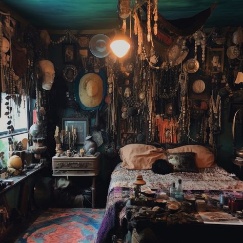 Wizard Aesthetic Decor, Cluttered Interior Design, Howls Moving Castle Home Aesthetic, Howl’s Room, Cluttercore Apartment, Howl Bedroom Aesthetic, Howls Room Inspired, Howls Moving Castle Bedroom Aesthetic, Maximalist Modern Decor