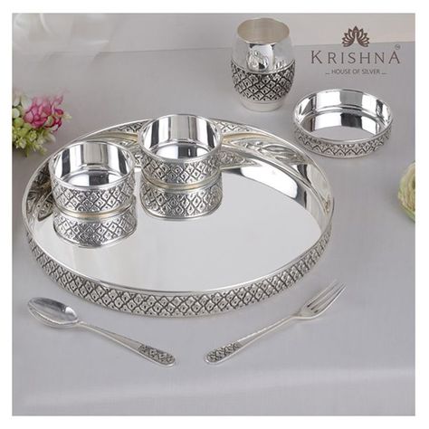 Silver Dinner Set, Silver Home Accessories, Silver Jewellry, Crockery Design, Kitchenware Products, Gold Earrings For Men, Silver Pooja Items, Antique Silver Jewelry, Antique Jewelry Box