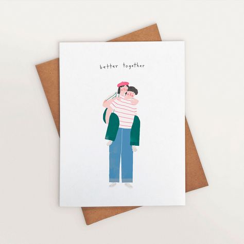 Foldable Card, Card Anniversary, 카드 디자인, Couple Illustration, Family Illustration, Card Business, Friendship Cards, Postcard Design, Card Illustration