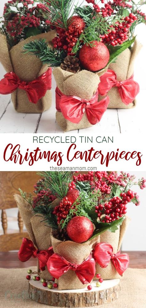 Can Centerpieces, Hosting A Christmas Party, Tin Can Centerpieces, Holiday Party Centerpieces, Diy Christmas Centerpieces, Headbands Fabric, Christmas Party Centerpieces, Barbie Products, Christmas Centerpieces Cheap