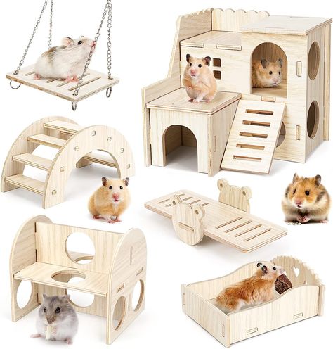 Bomoya Pack of 6 DIY Hamster Toys Made of Wood, Hamster House Made of Wood Hamster Hiding House Hamster Chew Toy Accessories for Hamsters Guinea Pigs Chinchillas Gerbils Dwarf Hamsters Diy Hamster House, Kandang Hamster, Diy Hamster Toys, Hamster Diy Cage, Gerbil Toys, Large Hamster Cages, Chinchilla Toys, Hamster Accessories, Hamster Diy