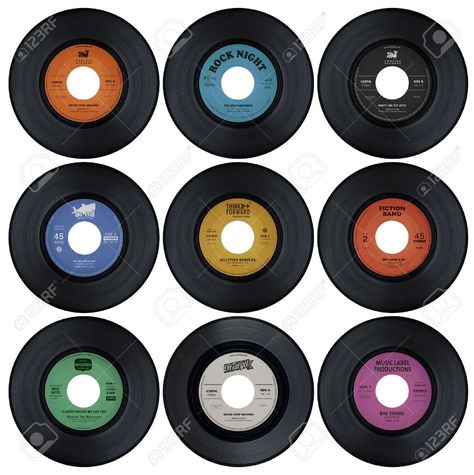 Set of vinyl records with fake labels 1 or 2 Stock Photo - 41354346 Records On Wall Aesthetic, Record On Wall, Pinterest Pfp, Cd Decor, Locker Decorations, Cute Bedroom Decor, Instagram Layout, Vintage Room, Instagram Photo Inspiration