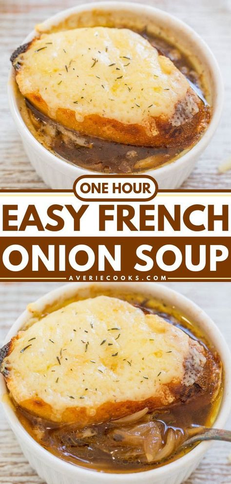 This easy French onion soup recipe is ready in one hour. The broth has rich flavor, the onions are perfectly caramelized, and that cheese is heavenly. Easy French Onion Soup Recipe, Easy French Onion Soup, Healthiest Recipes, Martin French, Homemade French Onion Soup, Best French Onion Soup, Classic French Onion Soup, Onion Soup Recipe, Viral Recipes