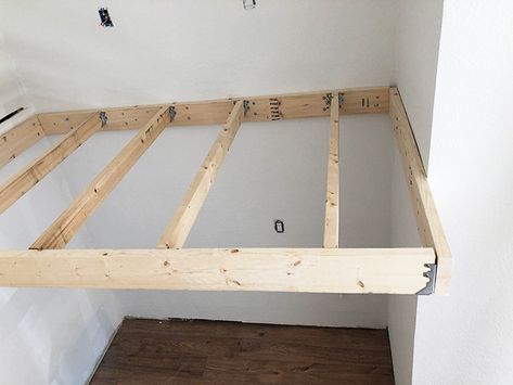 DIY Loft Bed - Jenna Sue Design Blog Wall To Wall Loft Bed, Hanging Loft Bed Diy, Loft Bed Plans Floating, Diy Loft, Dyi Loft Beds, Diy Mezzanine Loft, Diy Mezzanine, Loft Bed Instructions Diy, Hand Made Loft Bed