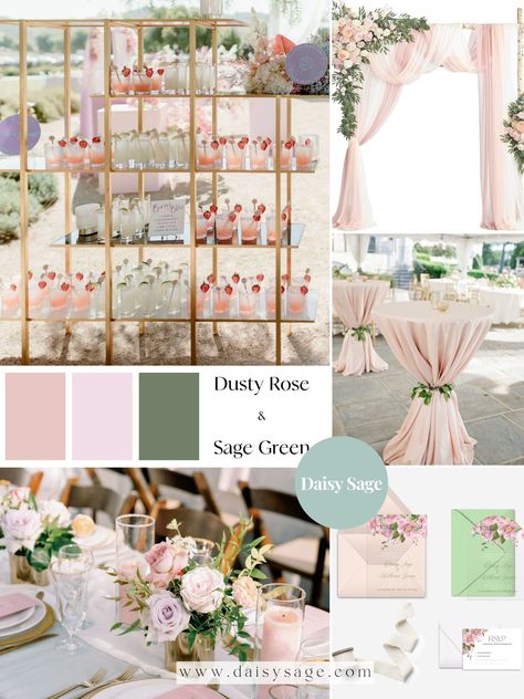 blush pink dusty rose and sage green wedding color Blush Cream Wedding, Wood Wedding Arches, Sweetheart Table Flowers, Color Spotlight, Clear Wedding Invitations, Sage Green Wedding Colors, Wedding Color Trends, Green Wedding Colors, Stunning Bridesmaid Dresses