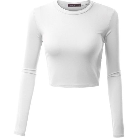 Doublju Womens Long Sleeve Round Neck Basic Casual Comfy Crop Top (110 ZAR) ❤ liked on Polyvore featuring tops, white long sleeve top, white crop top, long sleeve crop top, long sleeve tops and round neck crop top White Top Png, Tight White Long Sleeve, White Long Sleeve Shirt Outfit, London Clothes, Long Sleeve Shirt Outfits, Blusas Crop Top, Long Sleeve White Shirt, White Long Sleeve Crop Top, Round Neck Crop Top