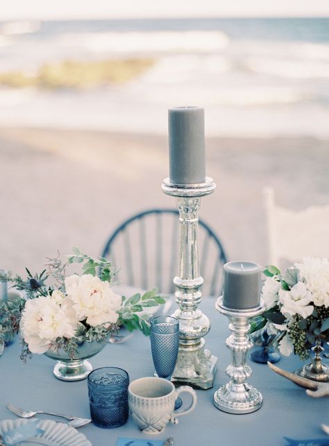 WINTER BEACHSIDE INSPIRATION GALLERY. Blue. Green. Organic. Photography: Melanie Gabrielle Dusky Blue Wedding, Beachy Wedding, Chic Vintage Brides, Blue Wedding Inspiration, Dusty Blue Weddings, Nautical Wedding, Decoration Inspiration, Wedding Tablescapes, Wedding Themes