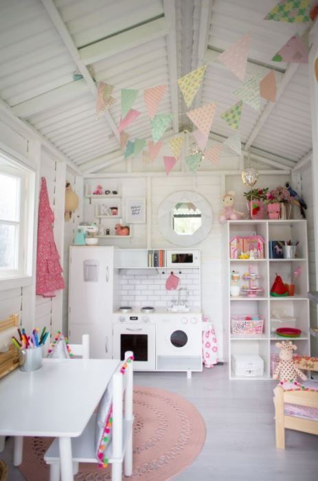 Girls Playhouse Interior, Outdoor Playhouse Interior Ideas, Cubby House Interior, Kids Playhouse Interior, Outdoor Playhouse Interior, Playhouse Interior Ideas, Kids Shed, Cubby House Ideas, She Shed Interior