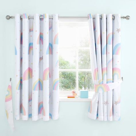 Girl Curtains, Curtains Dunelm, Watercolour Rainbow, Dreamy Night, Paris Rooms, Pastel Bedroom, Girls Playroom, Big Girl Bedrooms, Eyelet Curtains