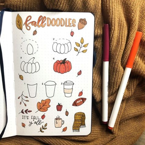 How To Draw Pumpkins, Doodles For Bullet Journal, Fall Doodles, Bujo Doodles, Fall Drawings, Pumpkin Drawing, Bullet Journal Mood, Fall Bucket List, Bullet Journal Notebook