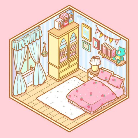 Felice Regina on Instagram: “I’ve been kinda lacking in exciting ideas for new artwork lately so I just decided to draw a kawaii pastel bedroom. Isometric rooms are so…” Wall Drawing Ideas Bedroom, Wall Drawing Ideas, Drawing Room Interior Design, Kawaii Bedroom, Bedroom Drawing, Isometric Drawing, Drawing Room Interior, Isometric Art, Isometric Design