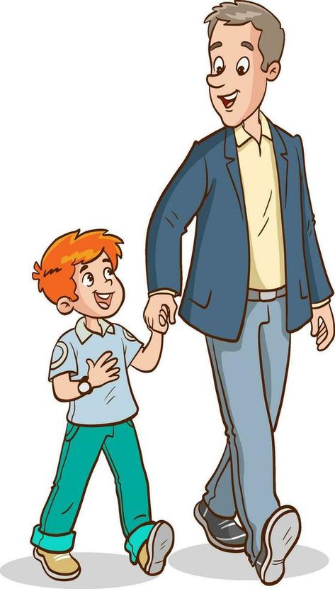 vector illustration of father and son walking Father And Son Cartoon, Father And Son Drawing, August Drawings, Father And Son Illustration, Father Drawing, Father Clipart, Father Cartoon, Father Illustration, Son And Father