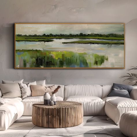 Large Abstract Wall Art Landscape Oil Painting on Canvas Original Green River Wall Art Living Room Wall Art Custom Painting Spring Wall Art About Us: We are a dedicated art gallery specializing in crafting hand-painted acrylic artworks. Our focus is on delivering original, pure artistic craftsmanship, and exquisite art pieces tailored to personalized custom designs. When you place an order with us, we embark on creating specially crafted oil paintings just for you. Our oil paintings' sizes are d Big Painting Living Room, Lounge Room Art, Large Abstract Wall Art Living Room, Large Living Room Artwork, Big Art Pieces Living Room, Art Over Sofa, Modern Living Room Wall Art, Art Above Couch, 3 Panel Wall Art